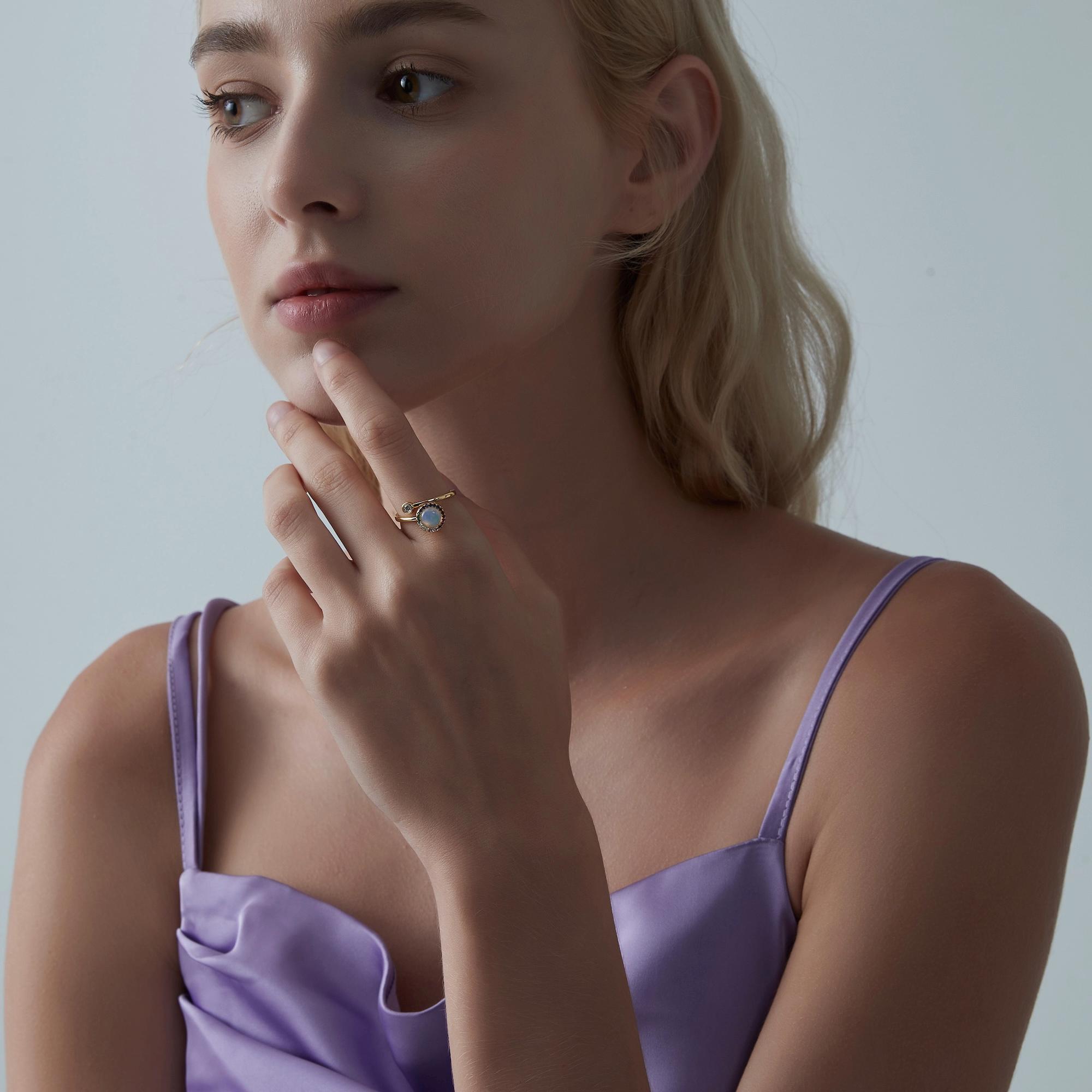 Oa623deB-2.jpg Rainbow Halo Open Ring – Iridescent Circle Accent Statement Ring - Image 1