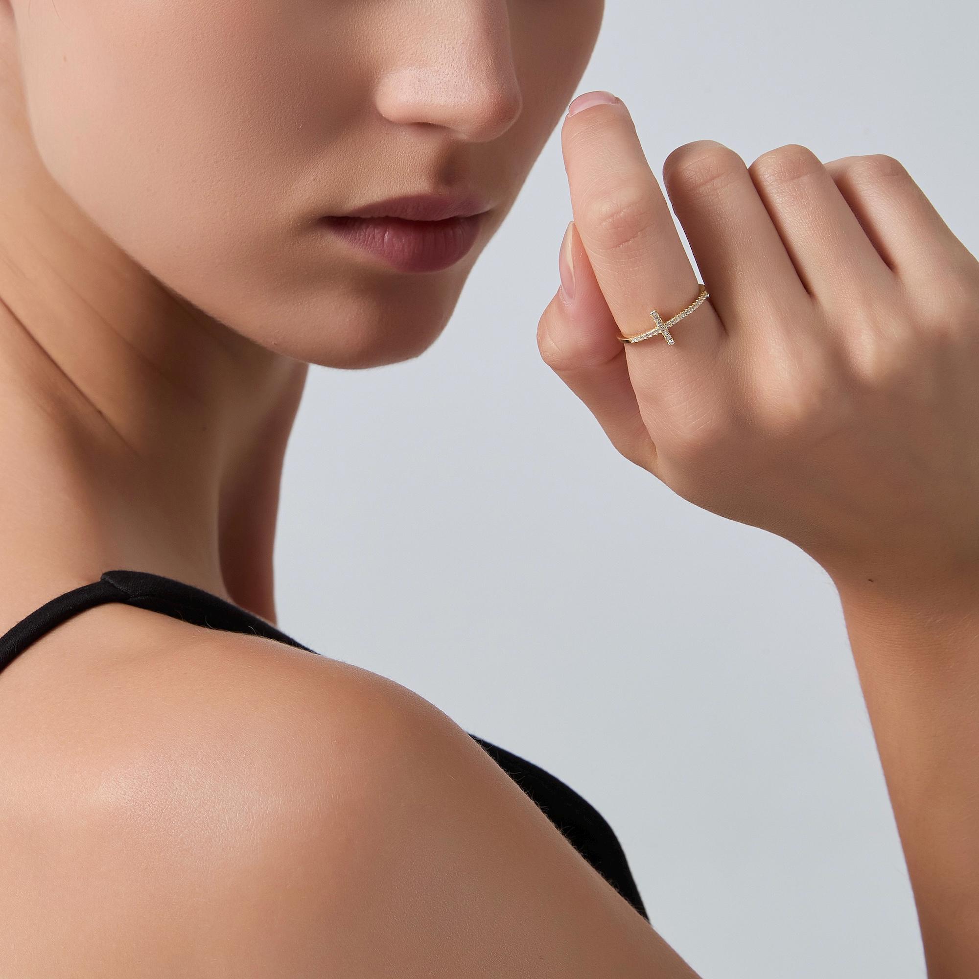 n4Z9i6p0-2.jpg Minimalist Cross Ring – Sparkling Pavé Cross Slim Band Ring - Image 1
